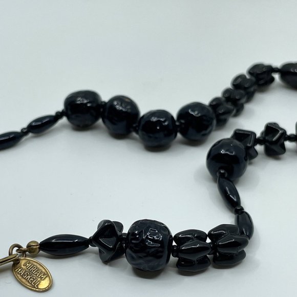 Vintage Miriam Haskell Beaded Choker Necklace Black Asymmetrical Dimple Beads - Picture 3 of 9